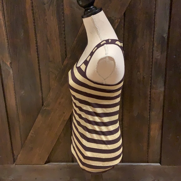 Vento sparkly gold and brown striped tank top - Picture 4 of 9